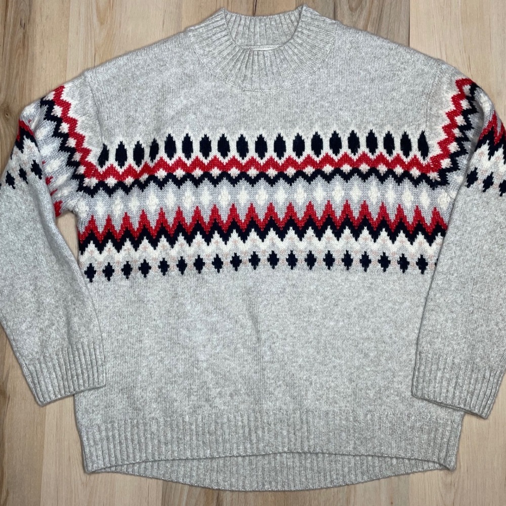HM Women Gray Fair Isle Knit Sweater Mock Neck Wool Blend XS 0983639 4
